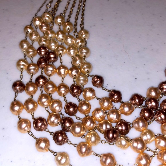 Contemporary Vintage Gold Tone and Multi Strand Beaded Necklace - Picture 2 of 2